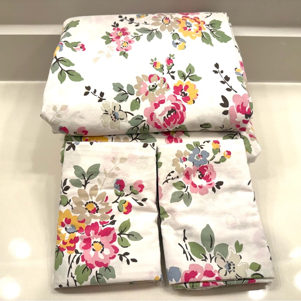 Cath Kidston Floral Bedding Set - Pink, Yellow, Green on White